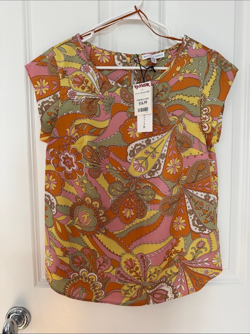 BNWT Madison d’Amélie Pink Multi Paisley Cap-Sleeve Blouse